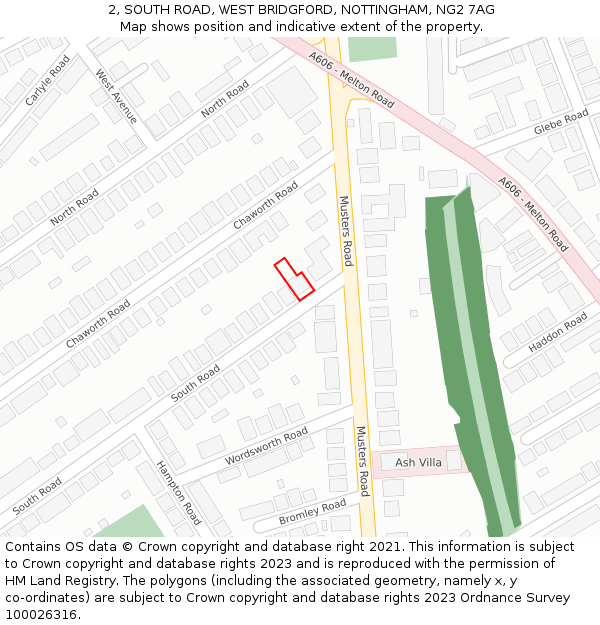 2, SOUTH ROAD, WEST BRIDGFORD, NOTTINGHAM, NG2 7AG: Location map and indicative extent of plot