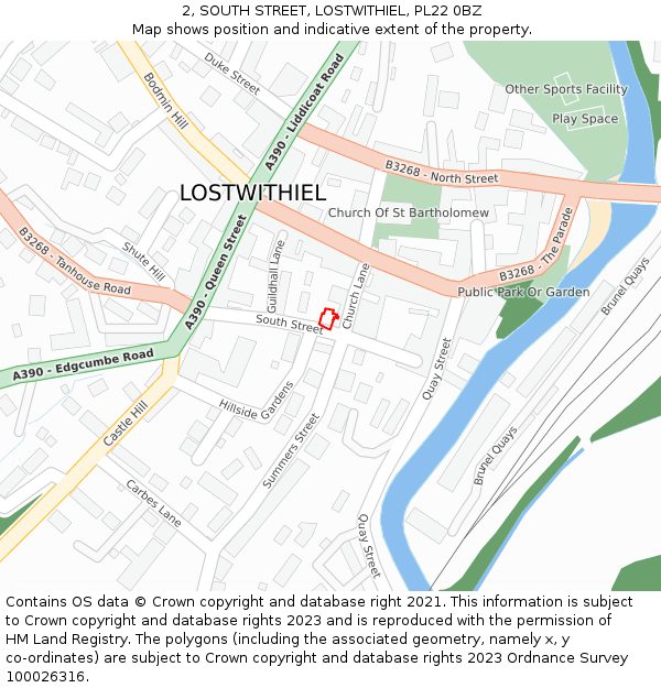 2, SOUTH STREET, LOSTWITHIEL, PL22 0BZ: Location map and indicative extent of plot