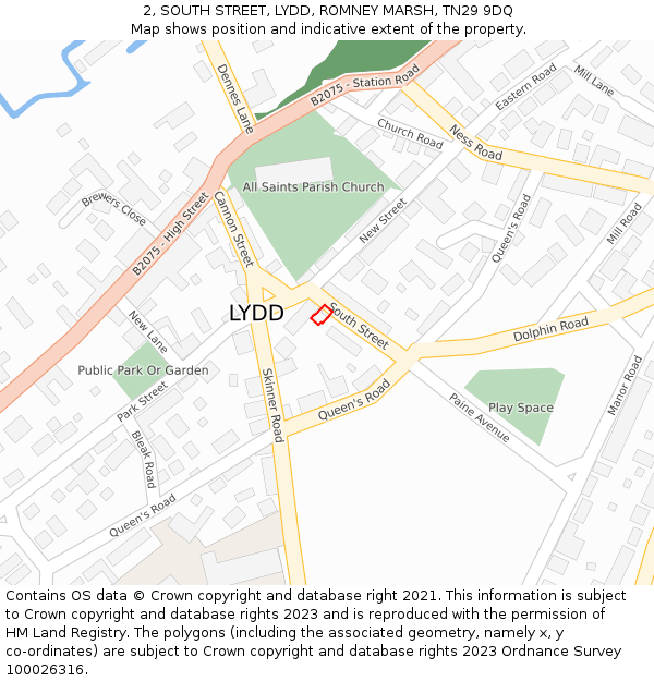 2, SOUTH STREET, LYDD, ROMNEY MARSH, TN29 9DQ: Location map and indicative extent of plot