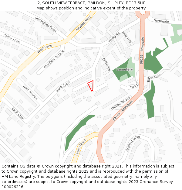 2, SOUTH VIEW TERRACE, BAILDON, SHIPLEY, BD17 5HF: Location map and indicative extent of plot