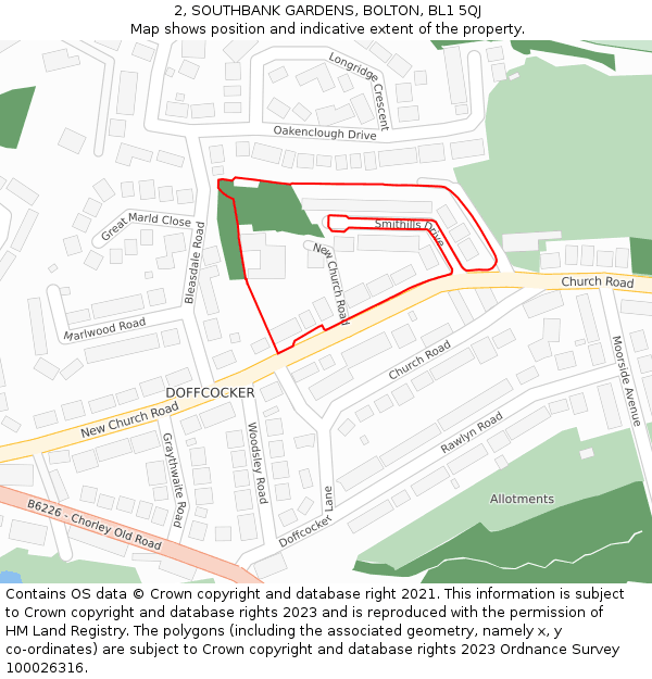 2, SOUTHBANK GARDENS, BOLTON, BL1 5QJ: Location map and indicative extent of plot