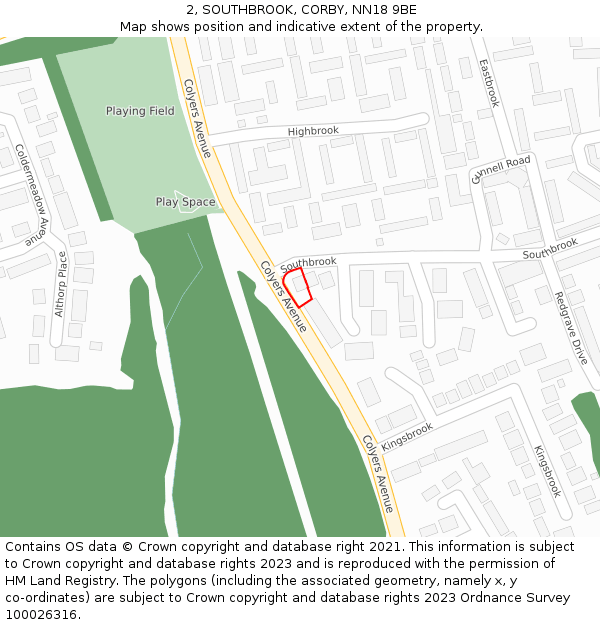 2, SOUTHBROOK, CORBY, NN18 9BE: Location map and indicative extent of plot