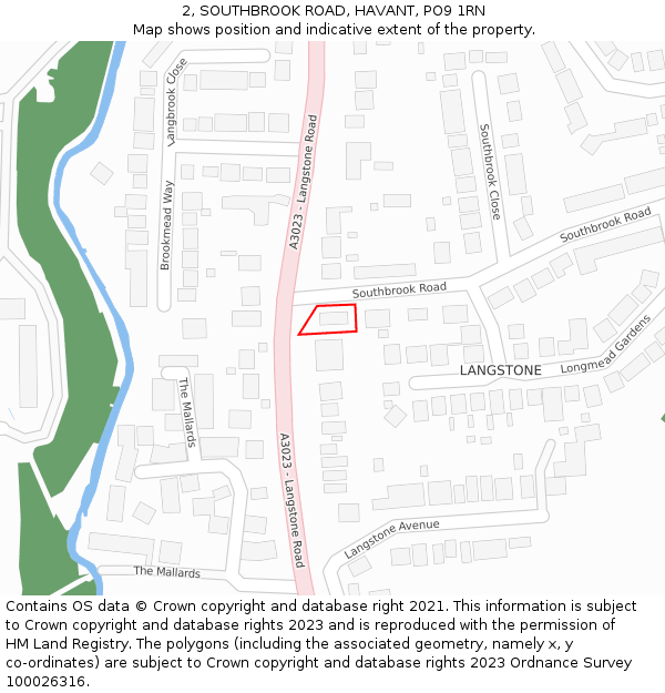 2, SOUTHBROOK ROAD, HAVANT, PO9 1RN: Location map and indicative extent of plot