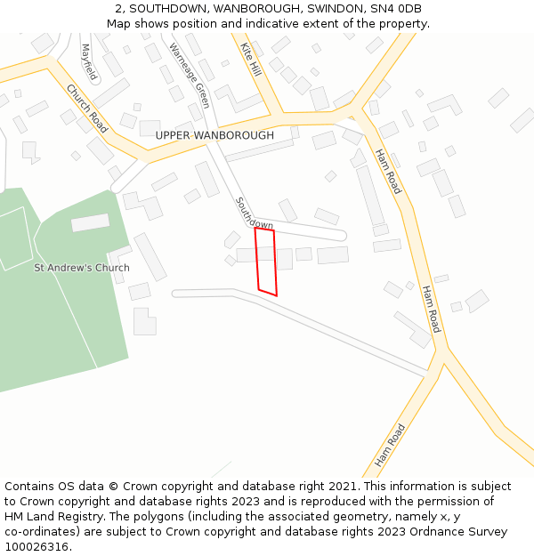 2, SOUTHDOWN, WANBOROUGH, SWINDON, SN4 0DB: Location map and indicative extent of plot