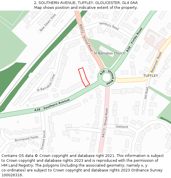 2, SOUTHERN AVENUE, TUFFLEY, GLOUCESTER, GL4 0AA: Location map and indicative extent of plot