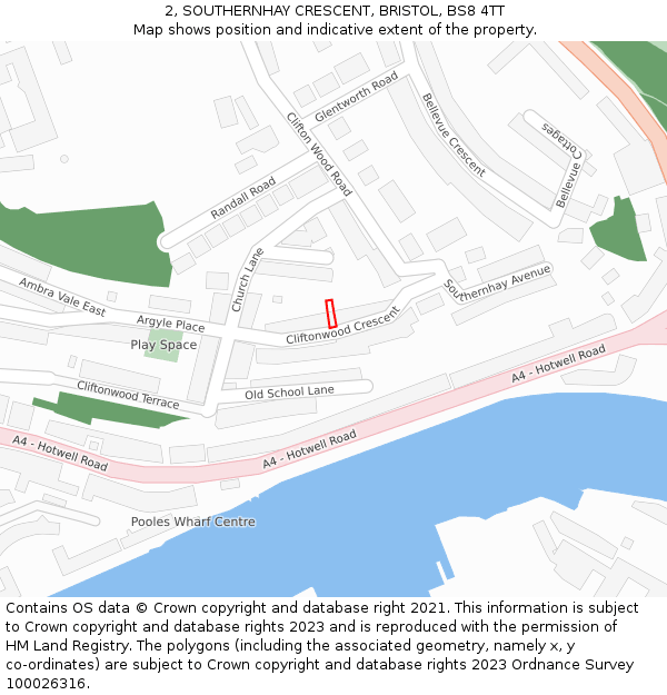 2, SOUTHERNHAY CRESCENT, BRISTOL, BS8 4TT: Location map and indicative extent of plot