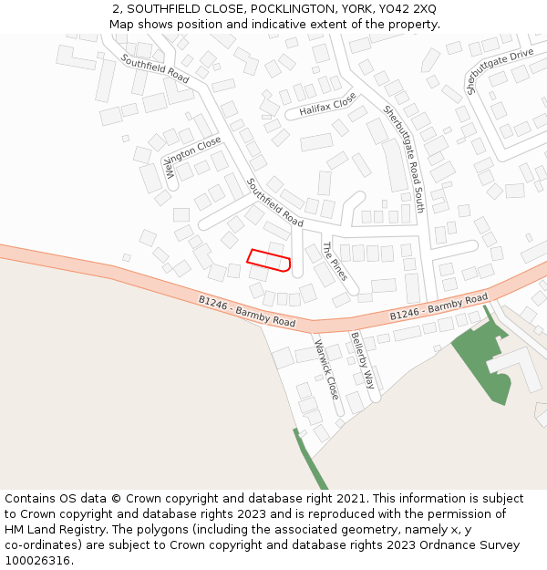 2, SOUTHFIELD CLOSE, POCKLINGTON, YORK, YO42 2XQ: Location map and indicative extent of plot