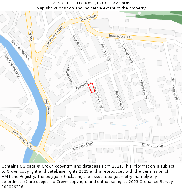 2, SOUTHFIELD ROAD, BUDE, EX23 8DN: Location map and indicative extent of plot