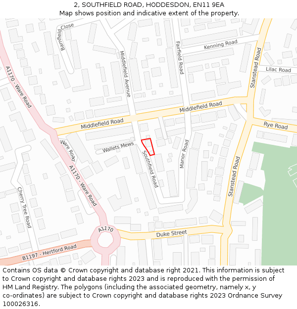 2, SOUTHFIELD ROAD, HODDESDON, EN11 9EA: Location map and indicative extent of plot