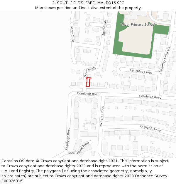 2, SOUTHFIELDS, FAREHAM, PO16 9FG: Location map and indicative extent of plot