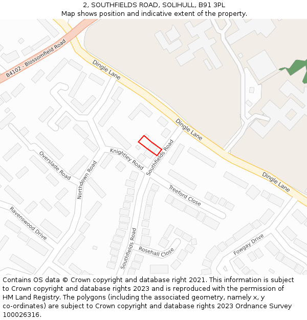 2, SOUTHFIELDS ROAD, SOLIHULL, B91 3PL: Location map and indicative extent of plot