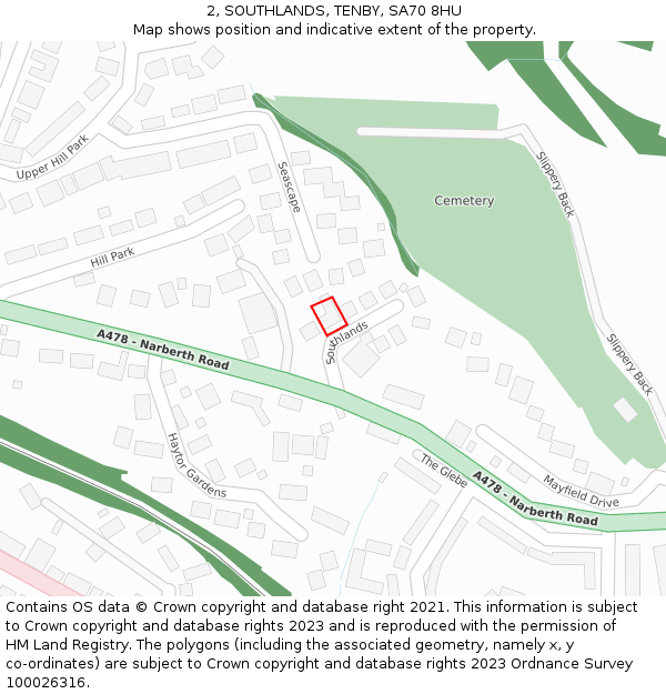 2, SOUTHLANDS, TENBY, SA70 8HU: Location map and indicative extent of plot