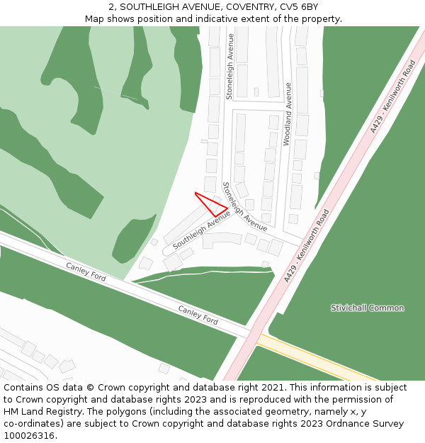 2, SOUTHLEIGH AVENUE, COVENTRY, CV5 6BY: Location map and indicative extent of plot