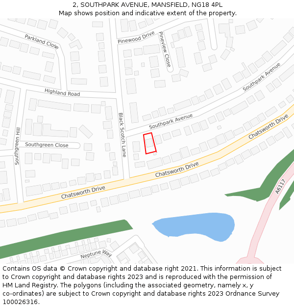 2, SOUTHPARK AVENUE, MANSFIELD, NG18 4PL: Location map and indicative extent of plot