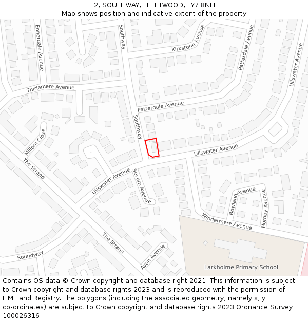 2, SOUTHWAY, FLEETWOOD, FY7 8NH: Location map and indicative extent of plot