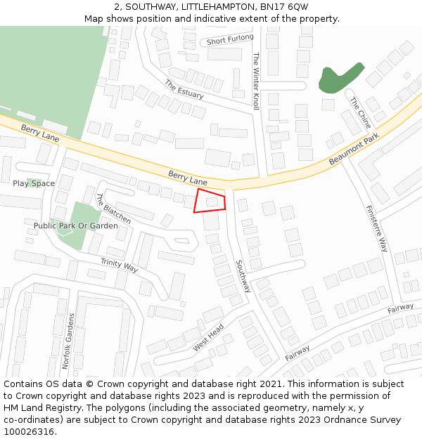 2, SOUTHWAY, LITTLEHAMPTON, BN17 6QW: Location map and indicative extent of plot