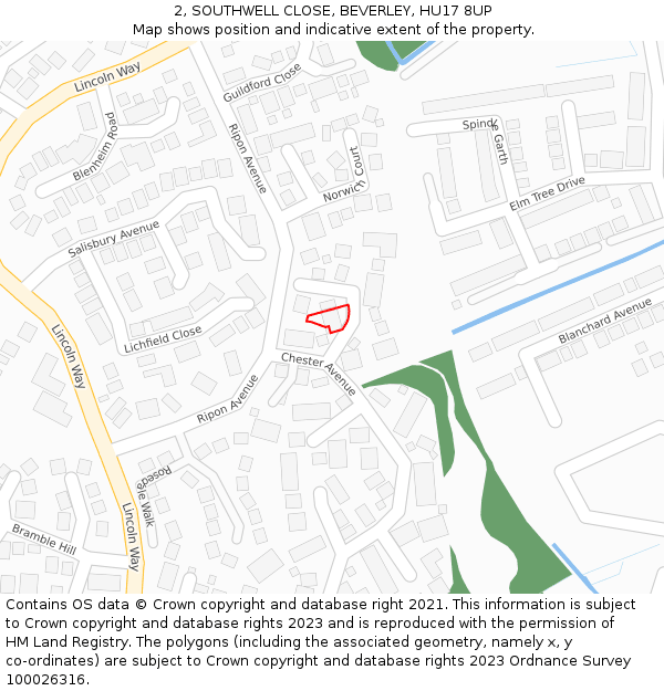 2, SOUTHWELL CLOSE, BEVERLEY, HU17 8UP: Location map and indicative extent of plot