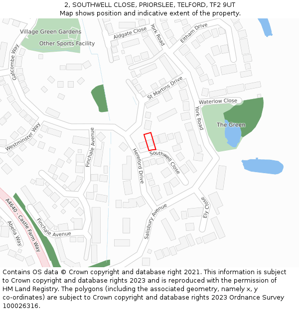 2, SOUTHWELL CLOSE, PRIORSLEE, TELFORD, TF2 9UT: Location map and indicative extent of plot