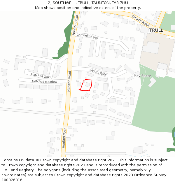 2, SOUTHWELL, TRULL, TAUNTON, TA3 7HU: Location map and indicative extent of plot