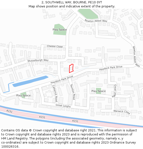 2, SOUTHWELL WAY, BOURNE, PE10 0YT: Location map and indicative extent of plot