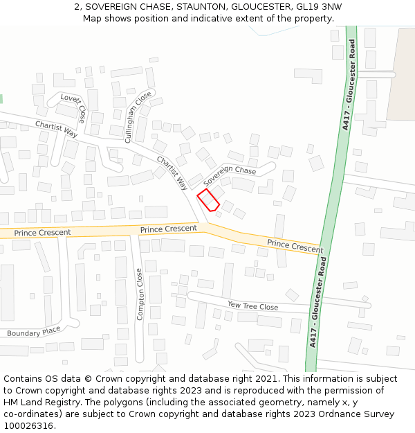 2, SOVEREIGN CHASE, STAUNTON, GLOUCESTER, GL19 3NW: Location map and indicative extent of plot