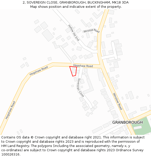 2, SOVEREIGN CLOSE, GRANBOROUGH, BUCKINGHAM, MK18 3DA: Location map and indicative extent of plot