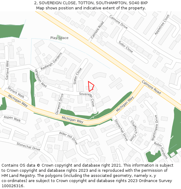 2, SOVEREIGN CLOSE, TOTTON, SOUTHAMPTON, SO40 8XP: Location map and indicative extent of plot