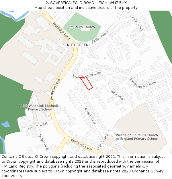 2, SOVEREIGN FOLD ROAD, LEIGH, WN7 5HX: Location map and indicative extent of plot