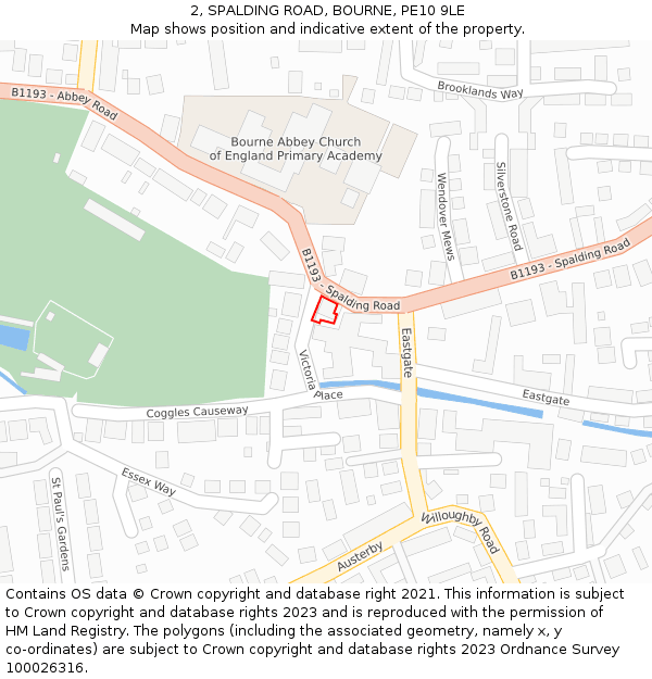 2, SPALDING ROAD, BOURNE, PE10 9LE: Location map and indicative extent of plot