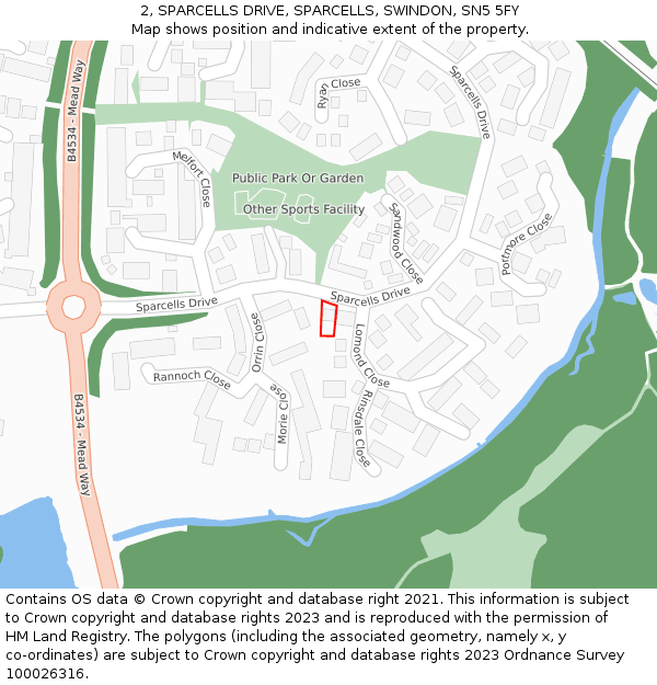 2, SPARCELLS DRIVE, SPARCELLS, SWINDON, SN5 5FY: Location map and indicative extent of plot