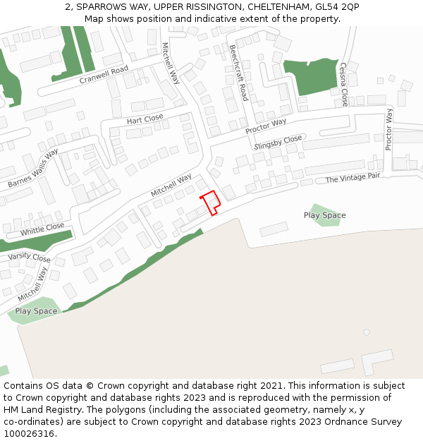 2, SPARROWS WAY, UPPER RISSINGTON, CHELTENHAM, GL54 2QP: Location map and indicative extent of plot