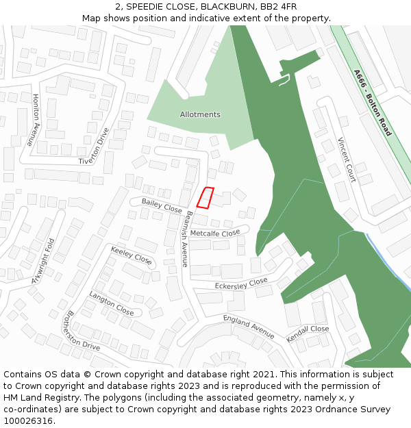 2, SPEEDIE CLOSE, BLACKBURN, BB2 4FR: Location map and indicative extent of plot