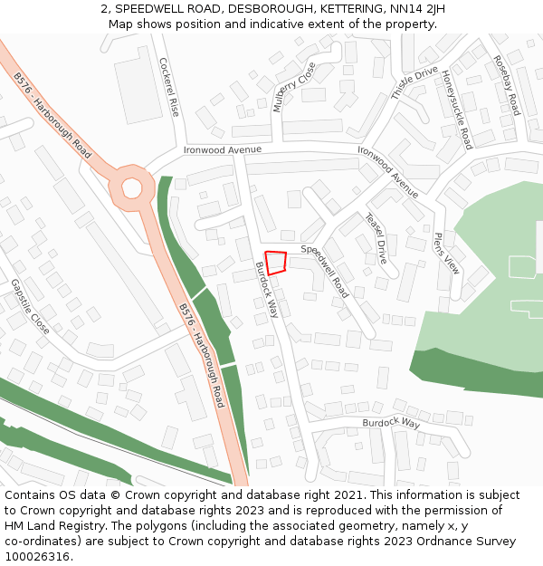 2, SPEEDWELL ROAD, DESBOROUGH, KETTERING, NN14 2JH: Location map and indicative extent of plot