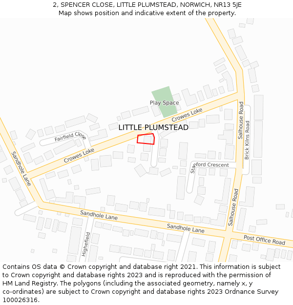 2, SPENCER CLOSE, LITTLE PLUMSTEAD, NORWICH, NR13 5JE: Location map and indicative extent of plot