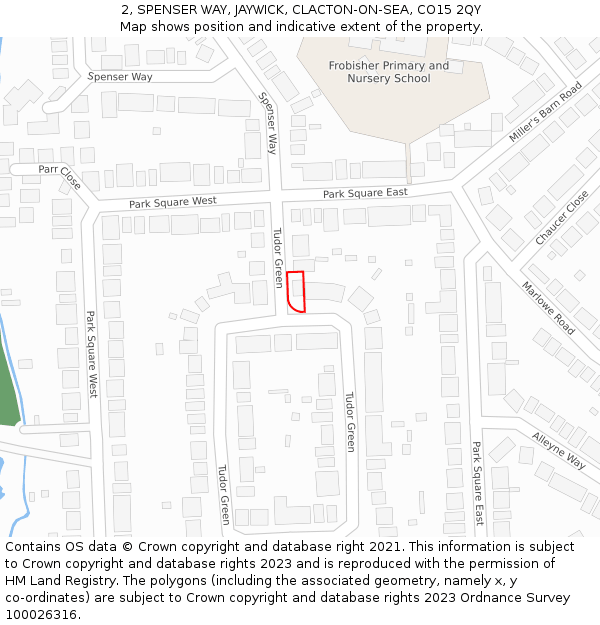 2, SPENSER WAY, JAYWICK, CLACTON-ON-SEA, CO15 2QY: Location map and indicative extent of plot