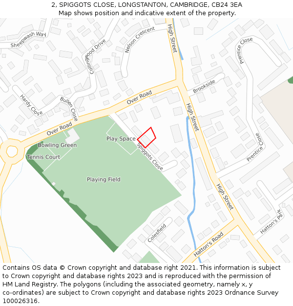 2, SPIGGOTS CLOSE, LONGSTANTON, CAMBRIDGE, CB24 3EA: Location map and indicative extent of plot