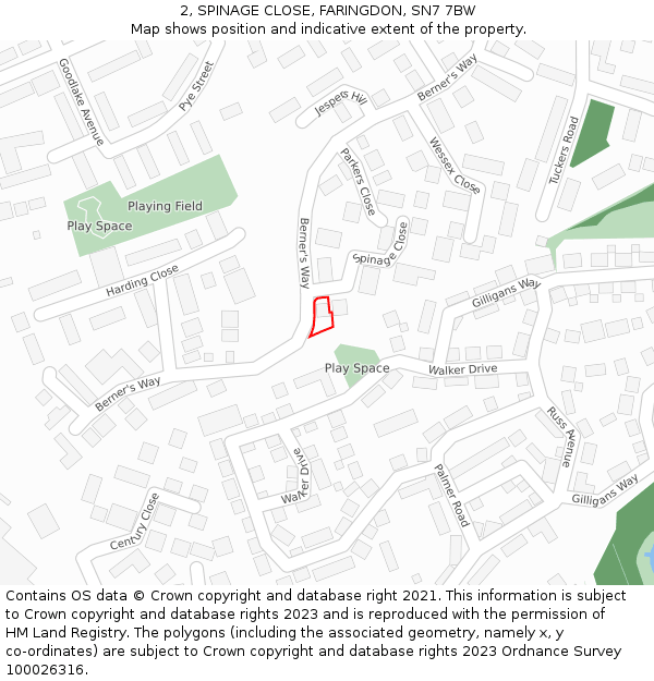 2, SPINAGE CLOSE, FARINGDON, SN7 7BW: Location map and indicative extent of plot