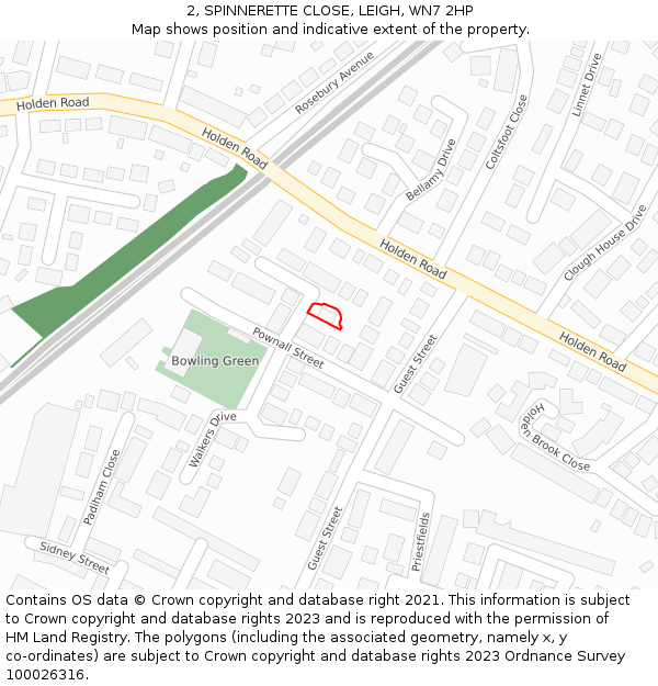 2, SPINNERETTE CLOSE, LEIGH, WN7 2HP: Location map and indicative extent of plot