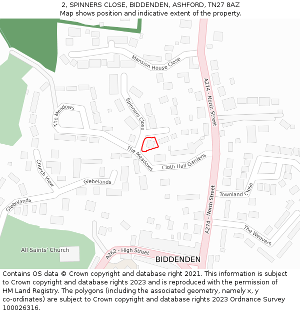 2, SPINNERS CLOSE, BIDDENDEN, ASHFORD, TN27 8AZ: Location map and indicative extent of plot