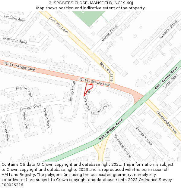 2, SPINNERS CLOSE, MANSFIELD, NG19 6QJ: Location map and indicative extent of plot