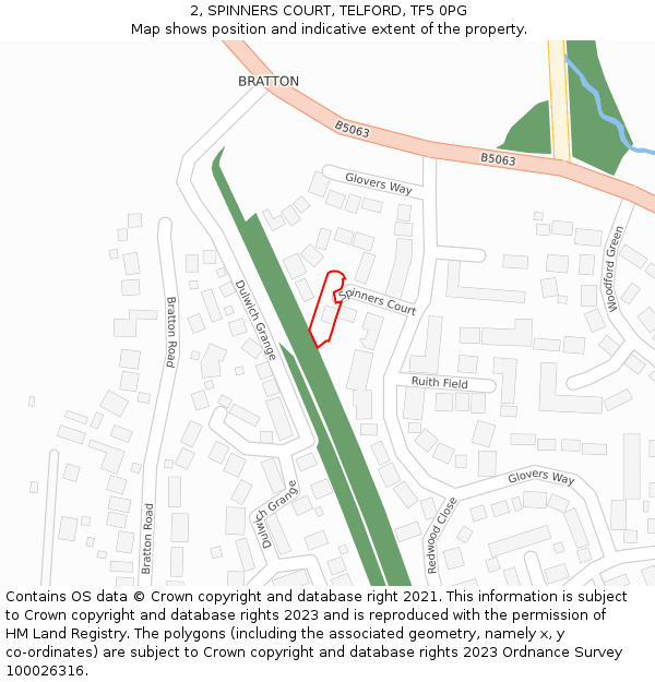 2, SPINNERS COURT, TELFORD, TF5 0PG: Location map and indicative extent of plot