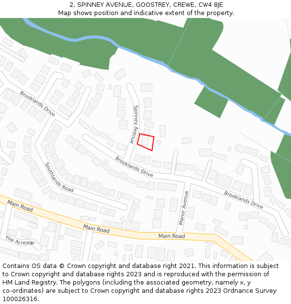 2, SPINNEY AVENUE, GOOSTREY, CREWE, CW4 8JE: Location map and indicative extent of plot