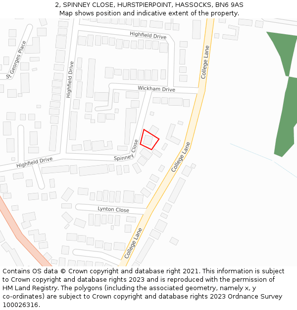 2, SPINNEY CLOSE, HURSTPIERPOINT, HASSOCKS, BN6 9AS: Location map and indicative extent of plot