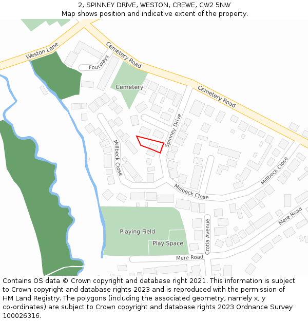 2, SPINNEY DRIVE, WESTON, CREWE, CW2 5NW: Location map and indicative extent of plot