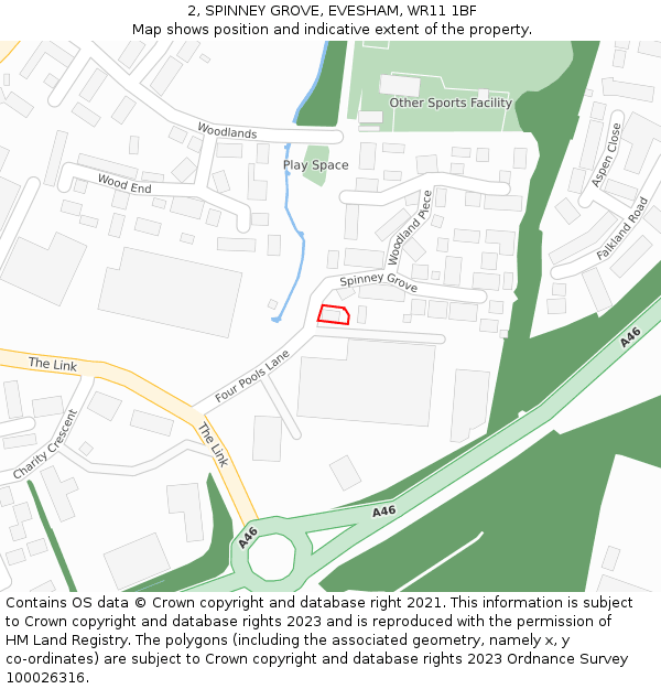 2, SPINNEY GROVE, EVESHAM, WR11 1BF: Location map and indicative extent of plot