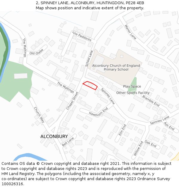 2, SPINNEY LANE, ALCONBURY, HUNTINGDON, PE28 4EB: Location map and indicative extent of plot