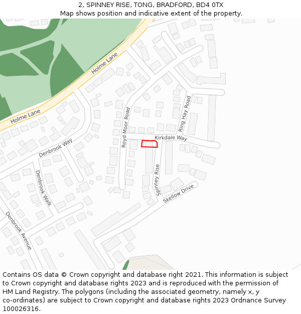 2, SPINNEY RISE, TONG, BRADFORD, BD4 0TX: Location map and indicative extent of plot