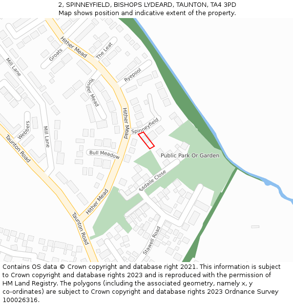 2, SPINNEYFIELD, BISHOPS LYDEARD, TAUNTON, TA4 3PD: Location map and indicative extent of plot