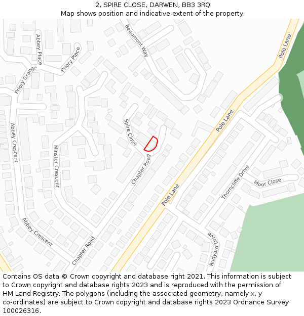 2, SPIRE CLOSE, DARWEN, BB3 3RQ: Location map and indicative extent of plot