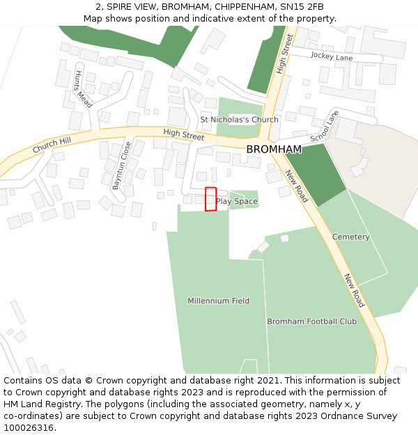 2, SPIRE VIEW, BROMHAM, CHIPPENHAM, SN15 2FB: Location map and indicative extent of plot